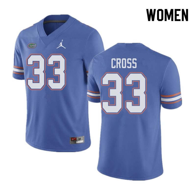 Women's NCAA Florida Gators Daniel Cross #33 Stitched Authentic Jordan Brand Blue College Football Jersey EUG0765HA